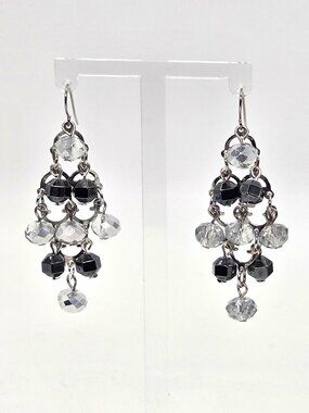 Chandelier Multi Crystal Drop Earrings w/Hematite & Clear Crystals